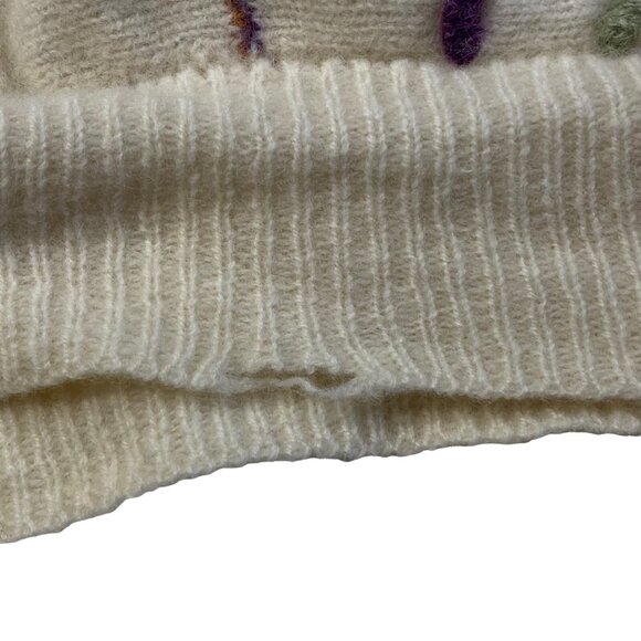 ISLE OF SKYE Women Lambs Wool Embroidered Sweater Sz M Ivory Crew Neck 8A-9 - Picture 8 of 12